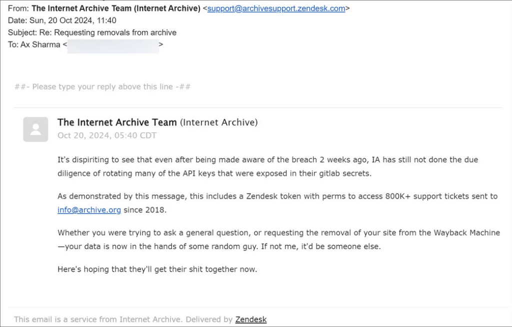 Archive Faces Another Breach, Exposing User Data via Zendesk