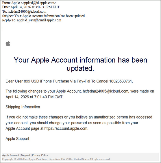 Apple Alert Emails Hijacked to Push Fake iPhone Purchase Scams